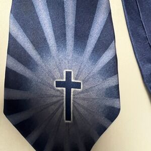 Larson Religious Tie Christian Cross Pastor Graphic Church Navy Blue Necktie